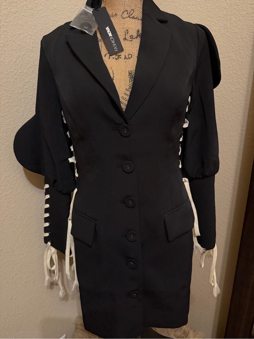 Fashion Nova Black Midi Dress with White Lace-Up Sides